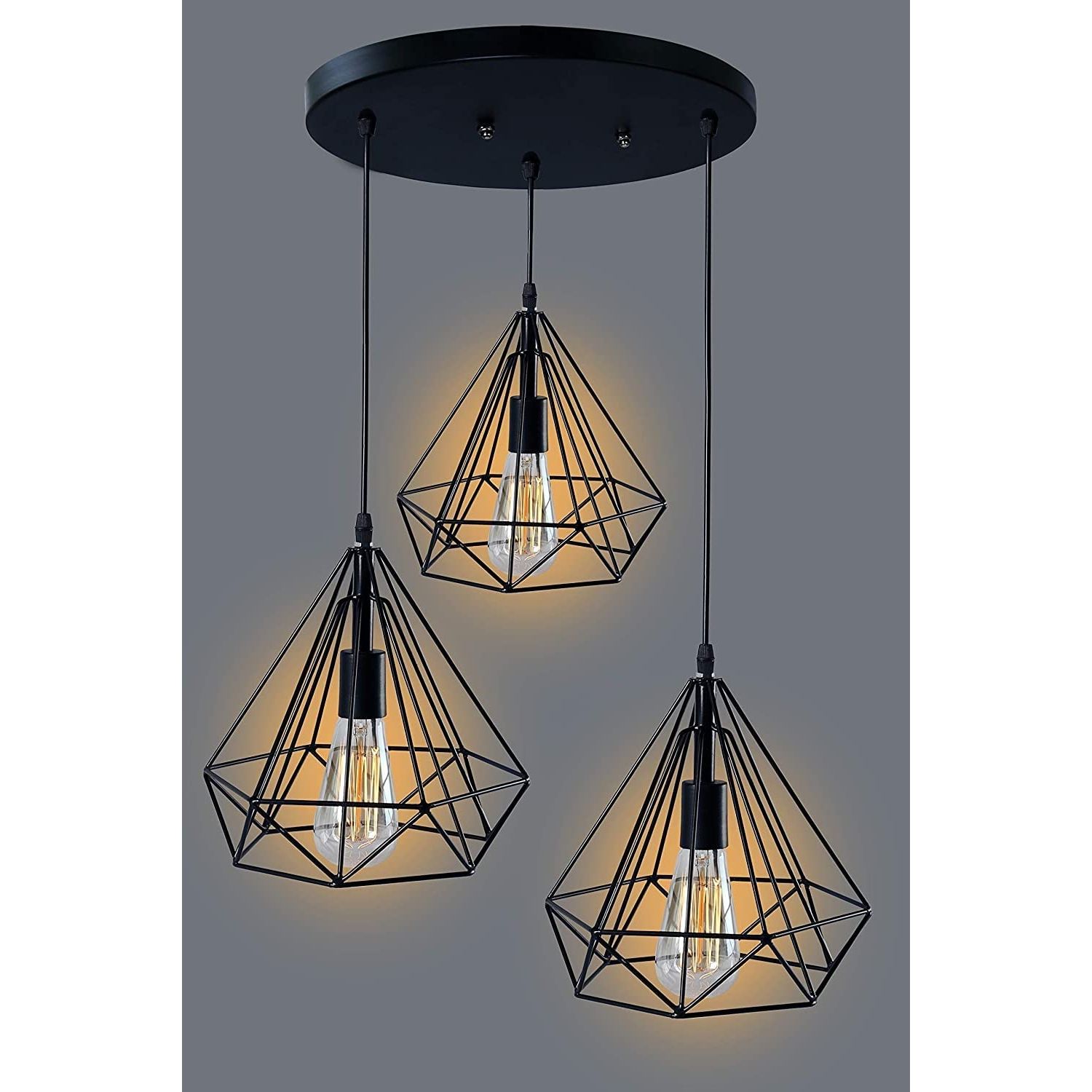 IMPER!AL DIAMOND SHAPED HANGING PENDANT LIGHT CEILING CHANDELIER LIGHT FOR BEDROOM, LIVING ROOM, HOME DECOR (BLACK)