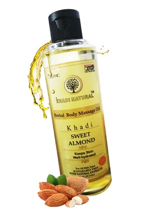 Khadi Natural Sweet Almond Oil 210ml | Nourishing and Moisturizing Hair and Skin Care Pack of 2 (Sweet Almond)