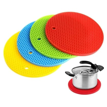 SR Multipurpose Silicon Round Hot Mat for Kitchen and Dining/Hot Plate Stand, Set of 4(Multicolor)