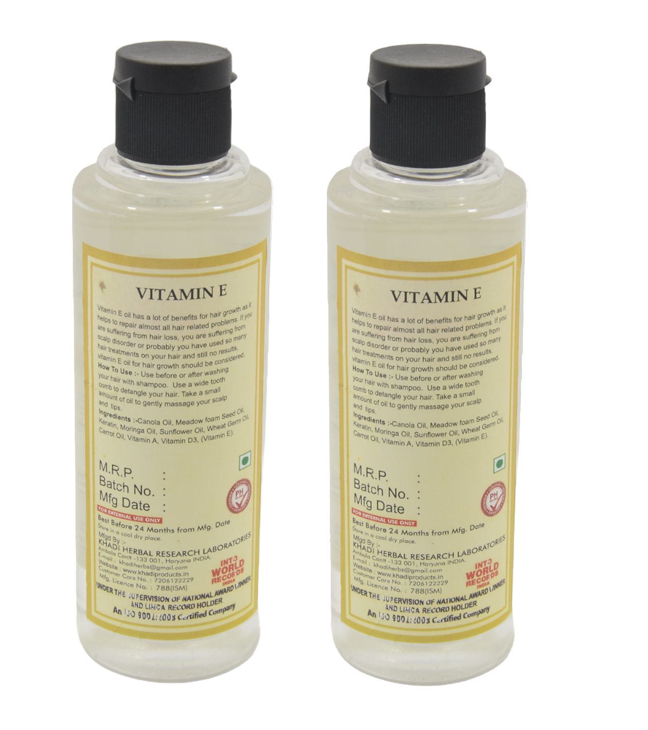 Khadi Natural Vitamin E Hair Oil - 210ml Pack of 2, Herbal Hair Oil for Nourishment and Shine (Vitamine E)