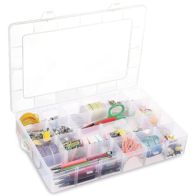 36 Grid Cells Multipurpose Clear Transparent Plastic Storage Box with  Removable Dividers