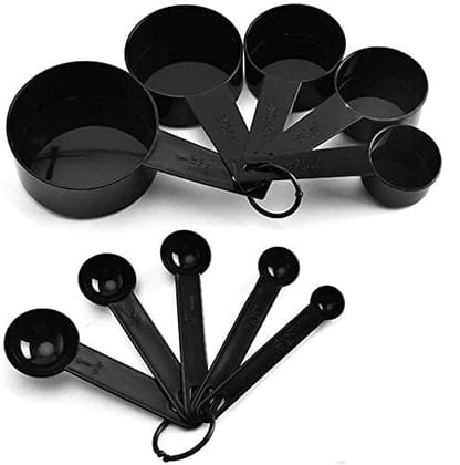 SR Plastic Measuring Spoon and Cup Set, 8-Pieces (Black, Pack of 1)