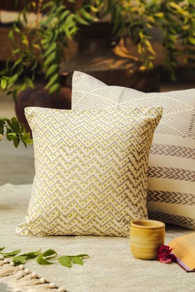 Aaira Grey Cushion Cover with Chevron and Dot Patterns