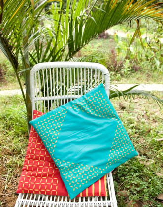 Applique Turquoise Diamond Cushion Cover