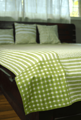 Prakruti Green Blockprinted Single Bed Cover