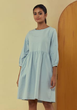 Liana Powder Blue Knee Length Dress With Hand Embroidery