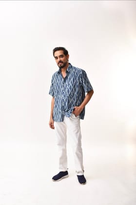 Indigo Half Sleeve Mens Shirt with Chest Pocket