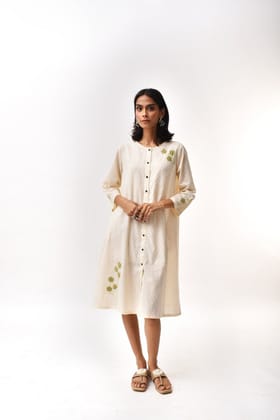 Arrosa Applique Off White Cotton Dress