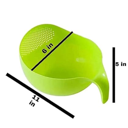 SR Water Strainer or Washer Bowl for Rice Vegetable & Fruits (Rice Bowl, Pack of 1, Green, Plastic)