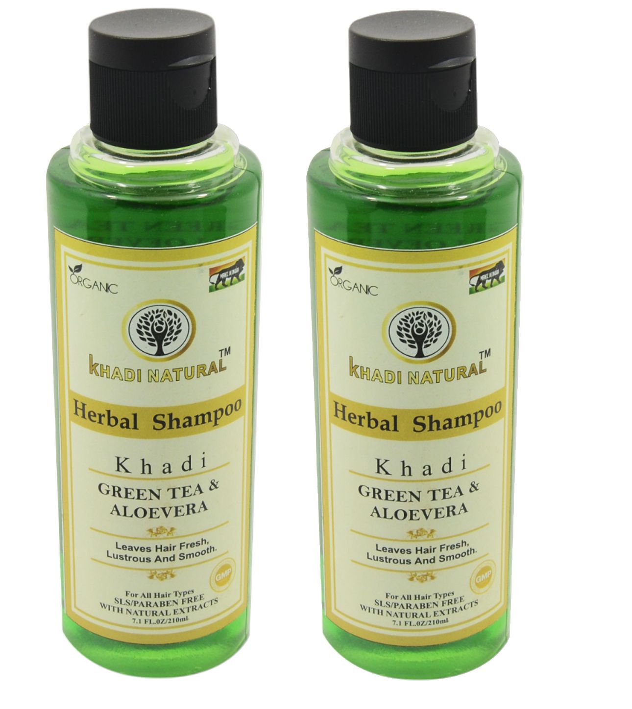 Khadi Natural Green Tea Aloe Vera Shampoo - 210ml,  Pack of 2 Herbal Hair Cleanser for Nourished and Refreshed Hair