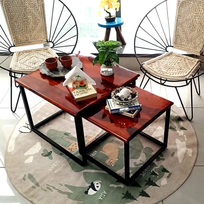 Artlivo Sheesham Solid Wood Nested Coffee Table - Set of 2 Square in (22 & 17 Inches) Dia