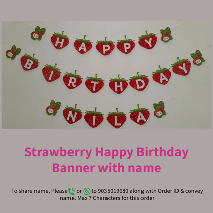Partybus – Strawberry Happy Birthday Banner with name (8 Letters)