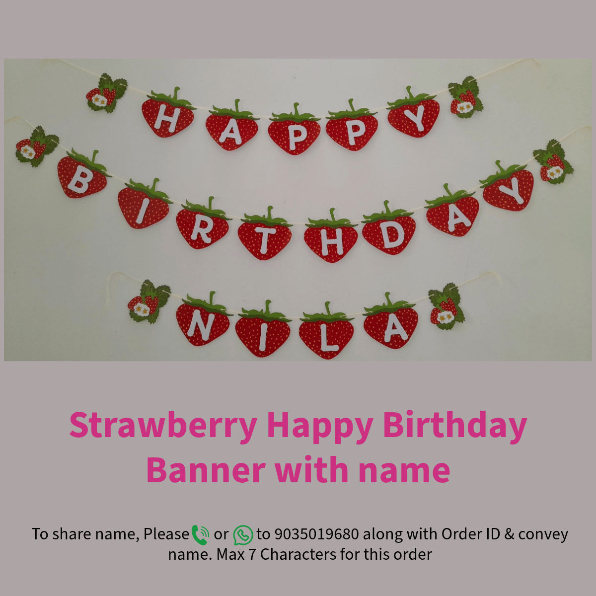 Partybus – Strawberry Happy Birthday Banner with name (8 Letters)