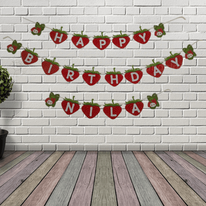 Partybus – Strawberry Happy Birthday Banner with name (10 Letters)