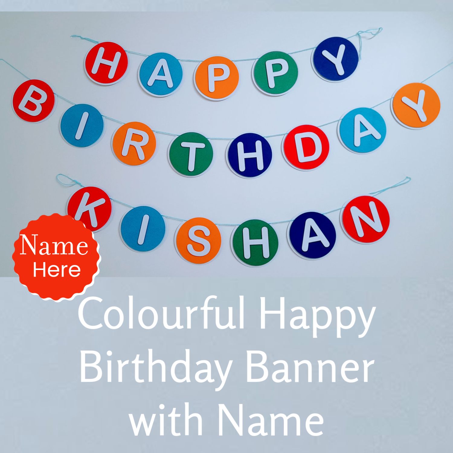 Partybus - Colourful Happy Birthday Banner | Vibrant colours Happy Birthday Banner | Happy Birthday Name Banner | Custom Name Birthday Banner