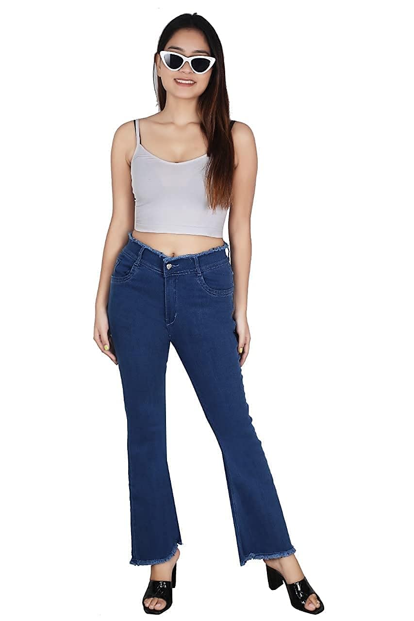 Buy Women's Fashion Bell Bottom Pants High Waist Tassel Stretch Curvy Fit  Jeans Blue, Light Blue, X-Large at Amazon.in
