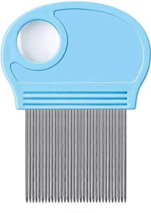 Q D LIGHT BLUE Metal Long Teeth Magnify Lens stainless steel Hair Lice Nit and Egg Removar Comb with Plastic handle Grip for school kids,Man, women,Baby (Random Colour)