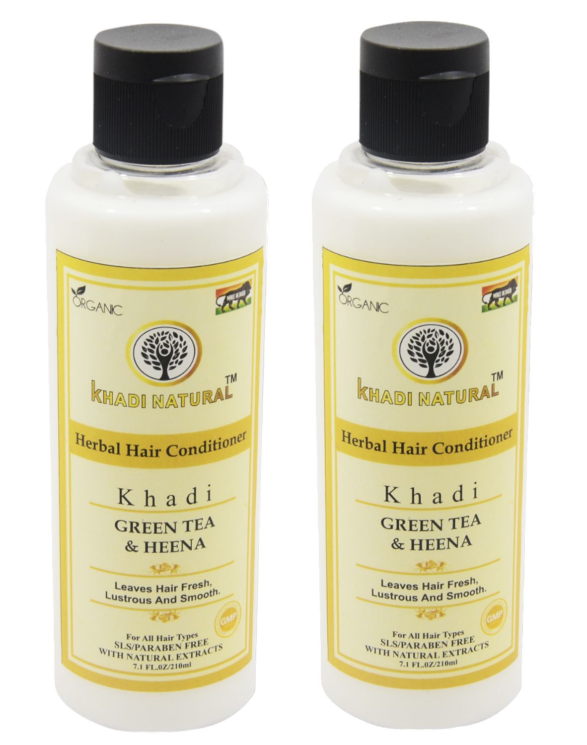 Khadi Natural Green Tea & Henna Conditioner - 210ml,  Pack of 2 Herbal Hair Conditioner for Strength and Shine (Henna)