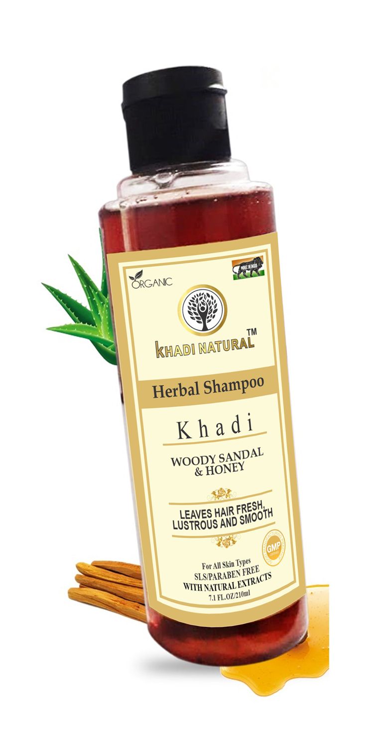 Khadi Natural Woody Sandal Honey Hair Shampoo - 210ml, Nourishing and Refreshing (KNGoldWoodySandalHoneySHP1)