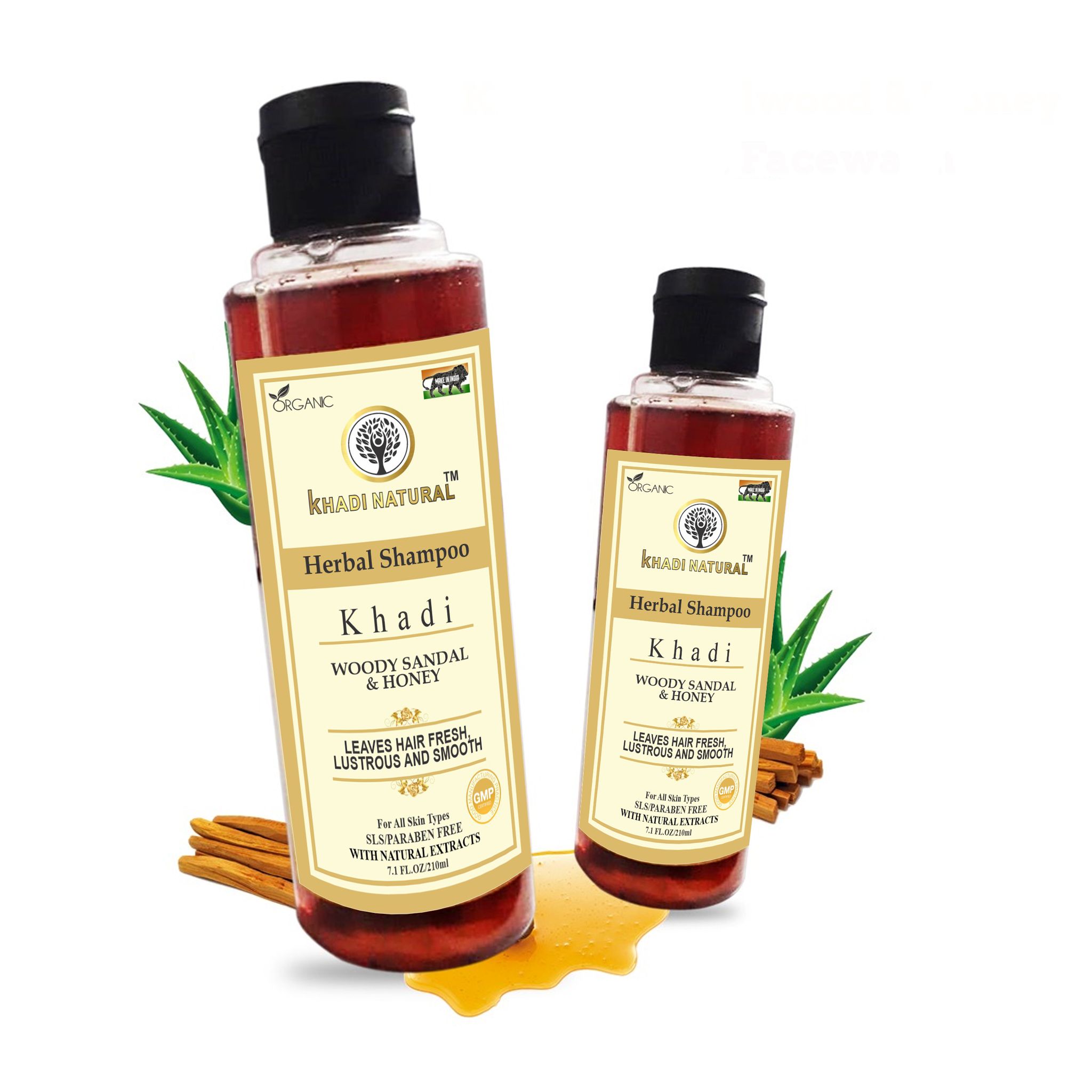 Khadi Natural Woody Sandal Honey Hair Shampoo - 210ml, Nourishing and Refreshing (KNGoldWoodySandalHoneySHP2)