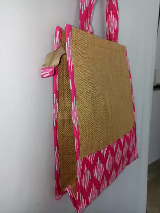 NVJB016-Pink White Printed Jute Bag