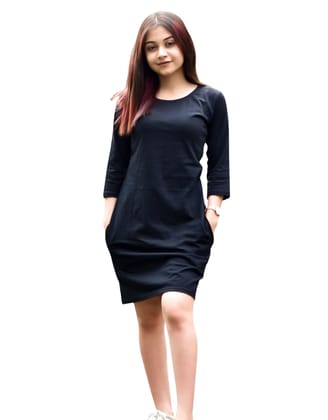 TEEGURUJI Knee Length Women Dress | 3/4th Sleeve - Solid Color Brands