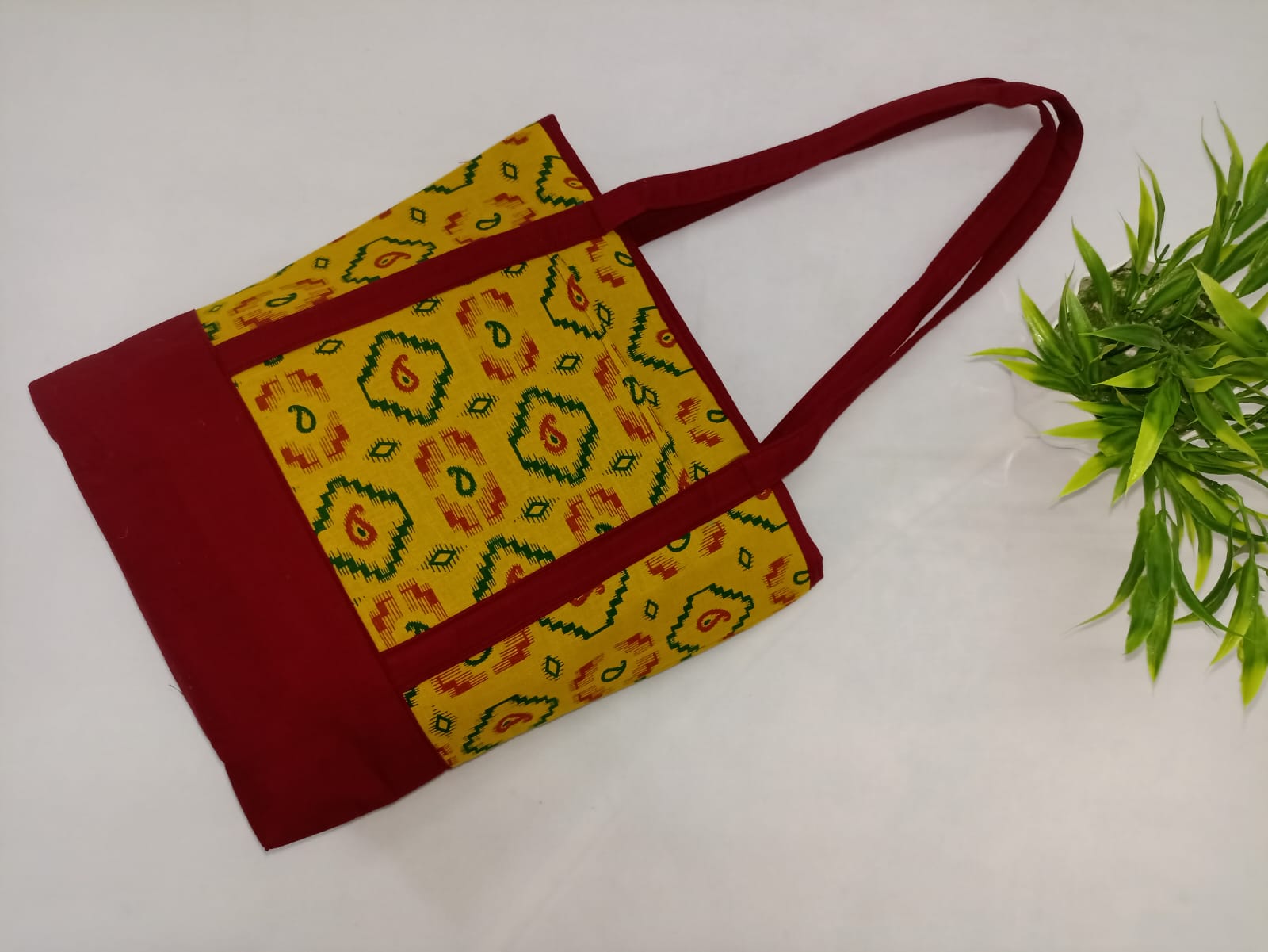 NVJB023-Yellow Maroon Jute Bag