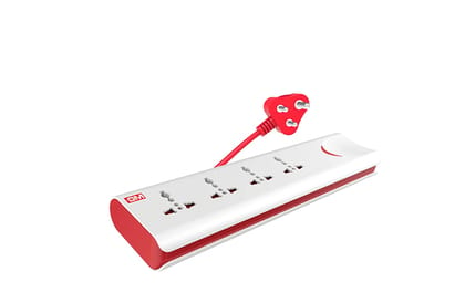 GM 3060 E-Book 4 + 1 Power Strip Red & White Color 240 Volts with Master Switch, Indicator, Safety Shutter & 4 International sockets, Extension Cord for Home Appliances