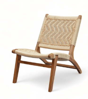 Orchid Homez Hand Woven Lounge Chair Solid Wood Outdoor Chair (Natural, Pre-Assembled) (Off- White)