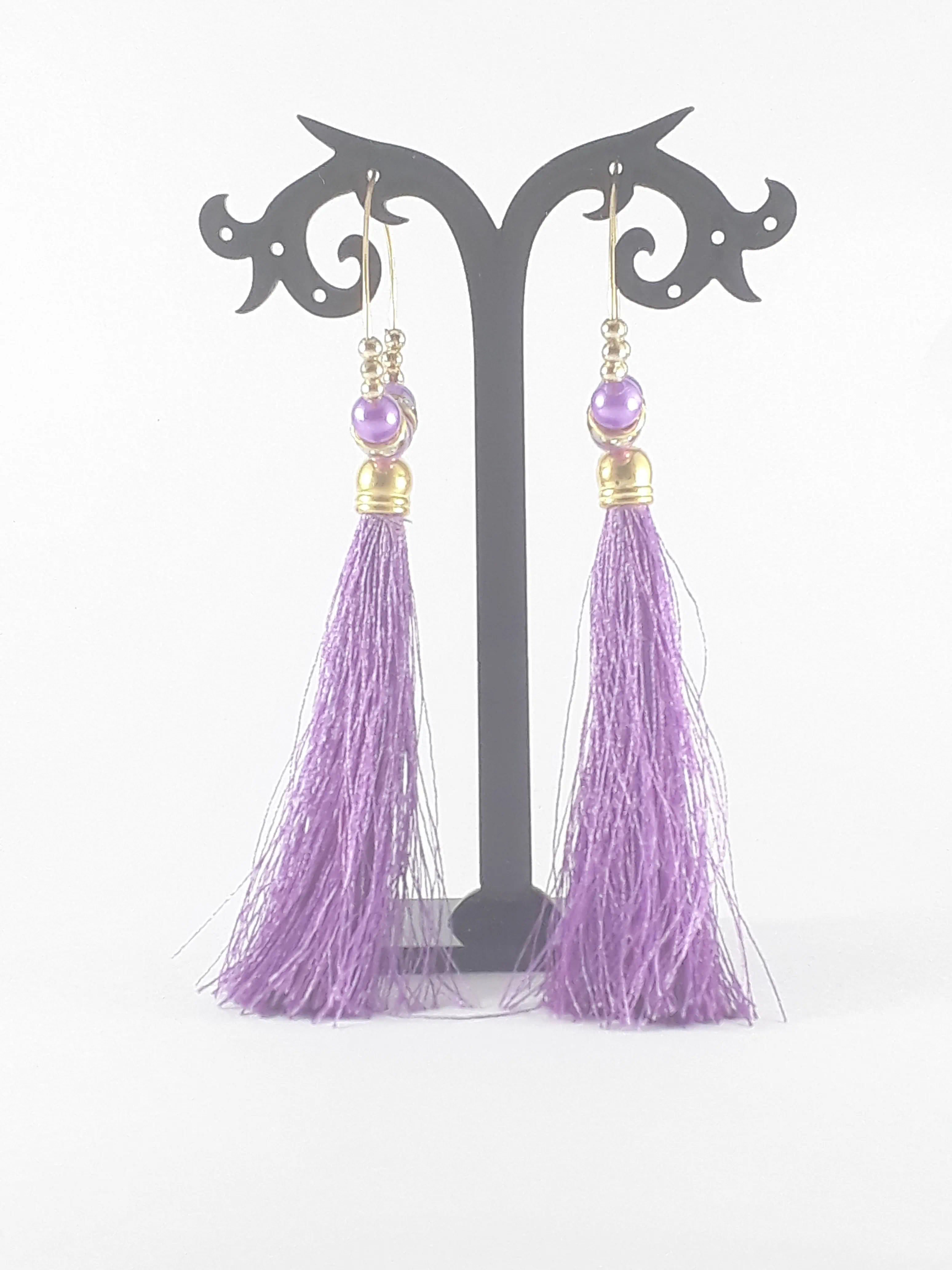 IRENES Purple(Light Purple) Silk Thread Pearl Beads Tassels