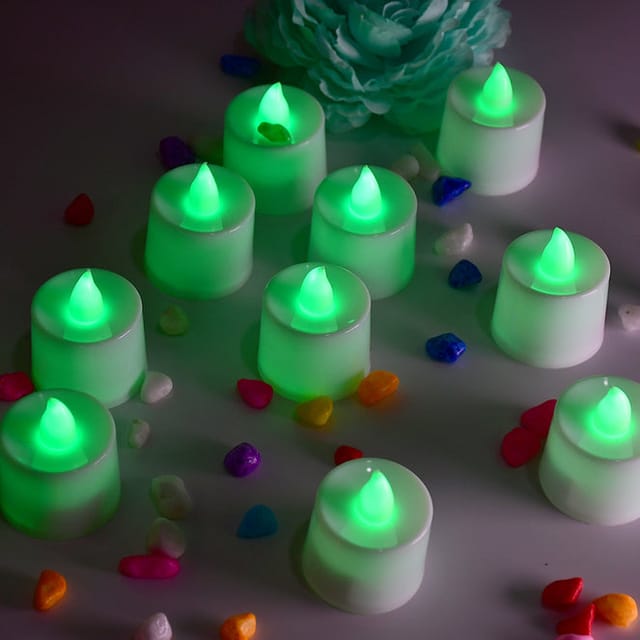 GREEN FLAMELESS LED TEALIGHTS SMOKELESS PLASTIC DECORATIVE