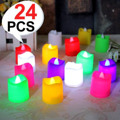 24PCS FESTIVAL DECORATIVE - LED TEALIGHT CANDLES | BATTERY OPERATED CANDLE IDEAL FOR PARTY, WEDDING, BIRTHDAY, GIFTS (MULTI COLOR)