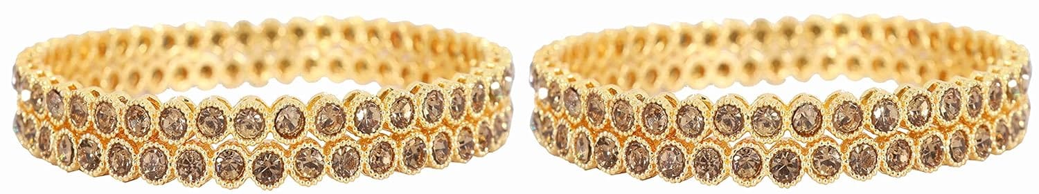 NMII Alloy Metal Studded with Zircon Gemstone Glossy Finished Gold Plated Kada set for Women