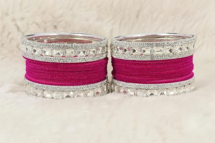 NMII Metal Bangles Set For Women and Girls Studded With Zircon Gemstone and Velvet Bangles I Chuda Bangles I Stylish Bangles Bracelet Set I Metal Bangles (Pack of 28)