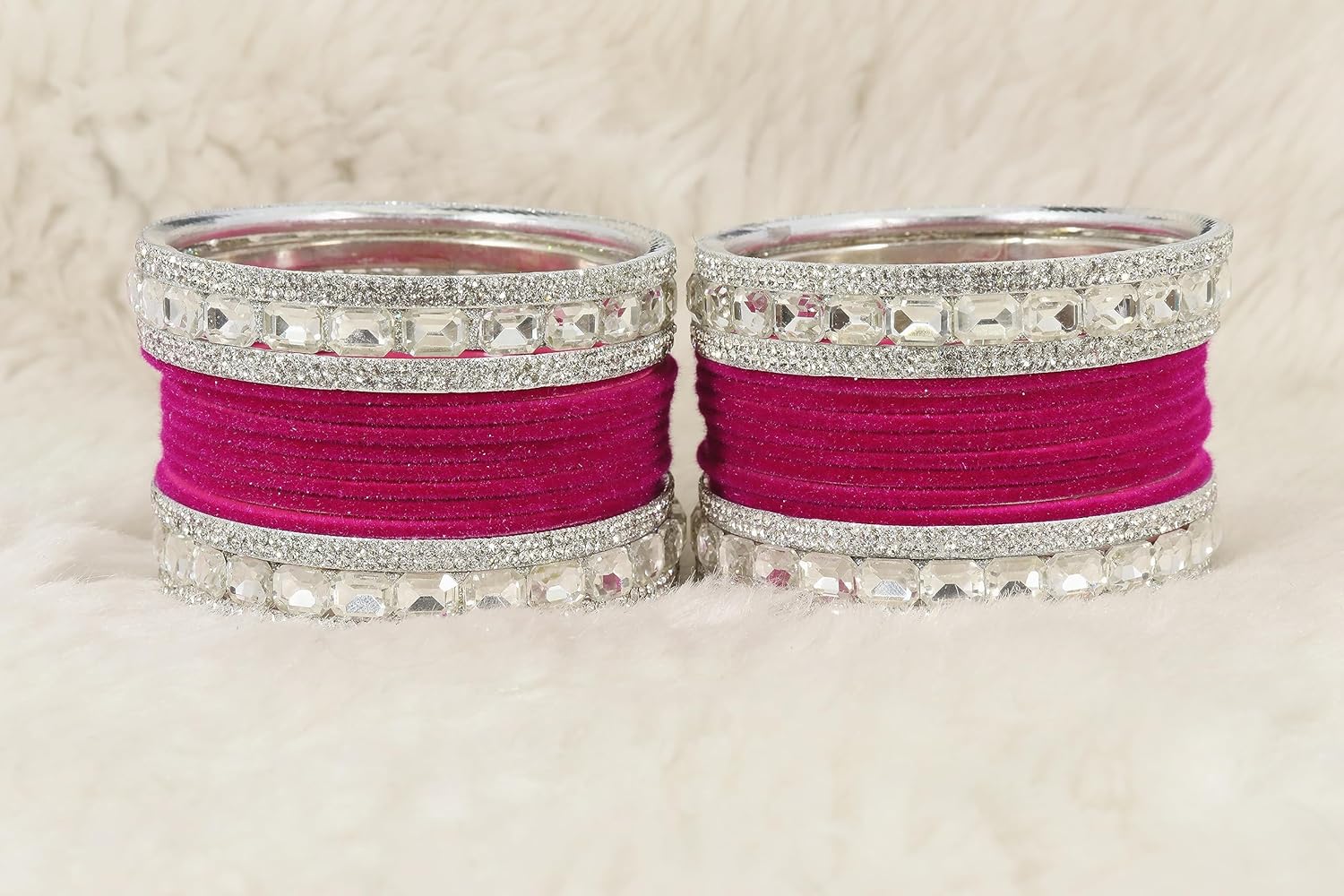 NMII Metal Bangles Set For Women and Girls Studded With Zircon Gemstone and Velvet Bangles I Chuda Bangles I Stylish Bangles Bracelet Set I Metal Bangles (Pack of 28)