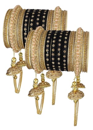 ZULKA Get your traditions Metal with Zircon Gemstone Or Beads Studded worked and Velvet worked Glossy Finished Latkan Chuda Set For Women