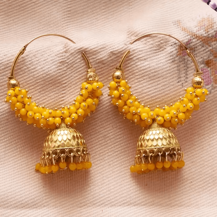 Traditional Yellow Color Oxidized Big hoop (Bali) Jhumka Earrings for Women. Alloy Jhumki Earring, Drops & Danglers, Chandbali Earring, Earring Set