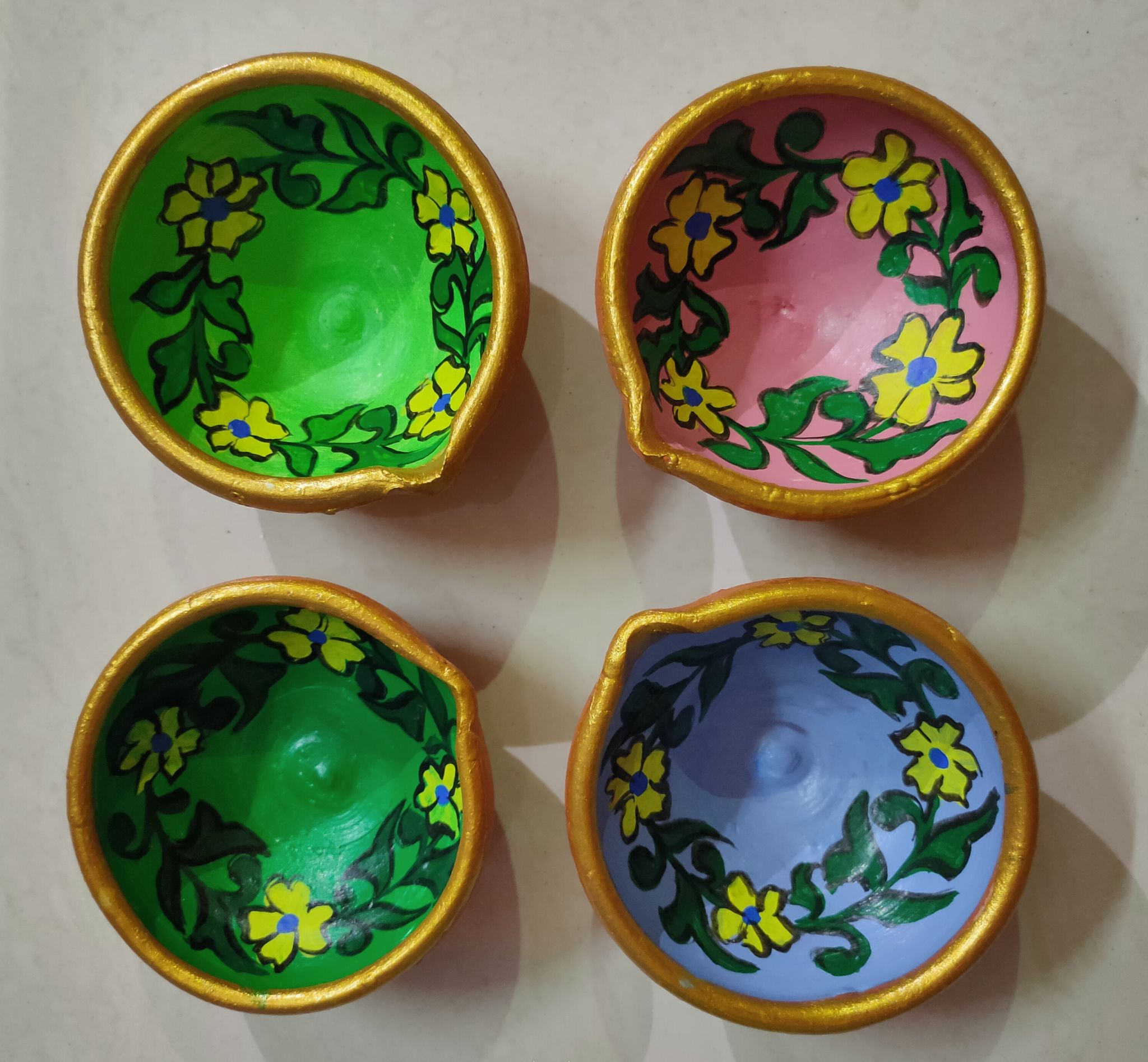 4 Large Size Colourful Waterproof Diya,