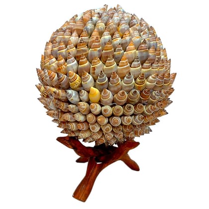 Hubshi Sea Shell Rock Snail Multi Color Ball With 3 Legs Wooden Cobra Stand Handmade