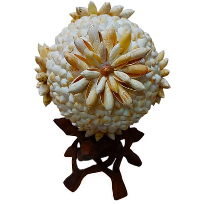 Hubshi Sea Shell Ceriths Shell Flower Ball With 5 Legs Wooden Cobra Stand Handmade