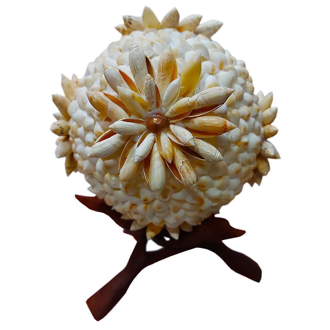 Hubshi Sea Shell Ceriths Shell Flower Ball With 3 Legs Wooden Cobra Stand Handmade