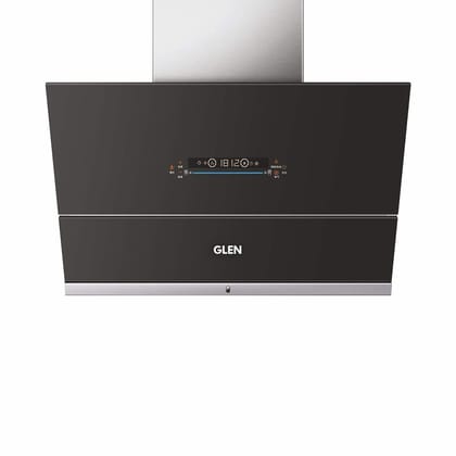 Glen 90cm 1400 m�/hr Auto Clean Filterless Vertical Glass Kitchen Chimney With 1 Year Comprehensive Warranty & 12 Year on motor, BLDC Motor Motion Sensor+Touch Controls (6074, Black)