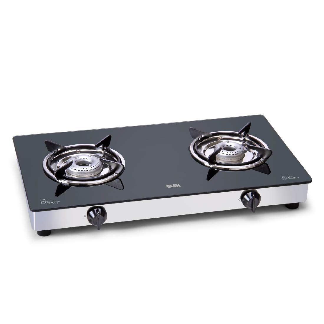 Glen 2 Burner LPG Glass Gas Stove with Aluminium Alloy Burners, Black (CT 1020 GT)