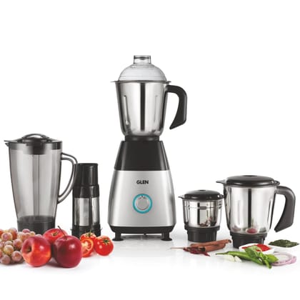 Glen Mixer Grinder 750W With 1 Transparent Jar 3 Stainless Steel Jars - Black & Silver (4023 PLATINUM)