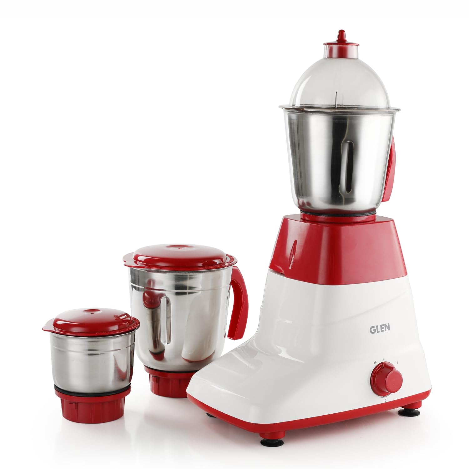 Glen Mixer Grinder 500W with 3 Stainless Steel Liquidiser, Grinder and Chutney Jars - Red (4025LX) 2 Years Warranty