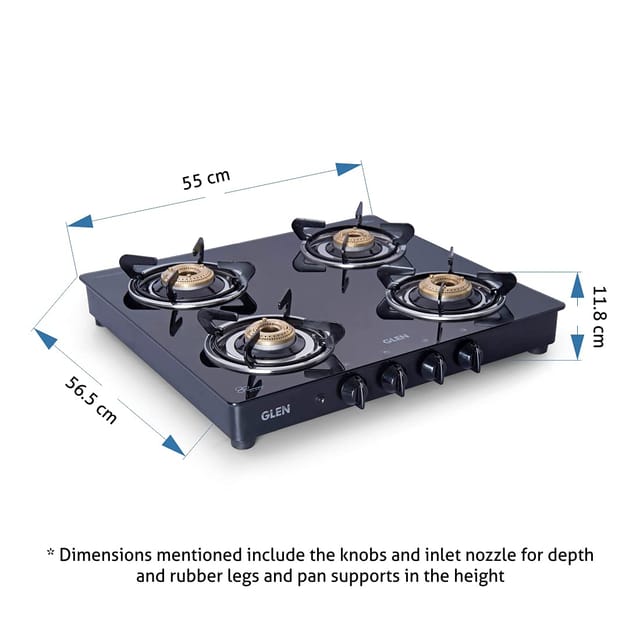 Glen 4 Burner Glass Gas Stove With Brass Burner Auto Ignition, Black  (CT1043GTBBBLAI)