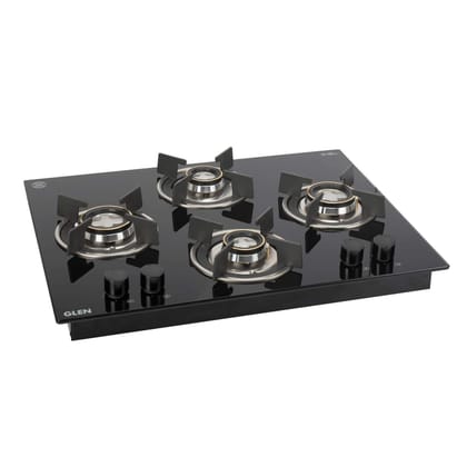 Glen 4 Burner Built In Auto ignition Glass Hob | 8mm Thick Toughened Glass | Forged Brass Burners | Flexibility as Hob Top & Built-In | Warranty 2 Years Standard & 5 Years Glass | 1065 X RO HT DB