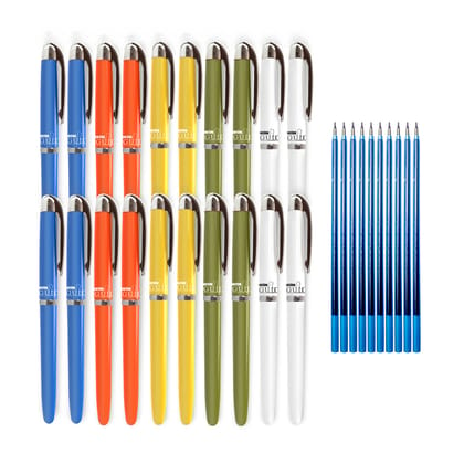 WIN Guide 20 Blue Pens With 10 Blue Refills | Pens for Writing | Premium Pens Set | 0.6 mm Tip | Smooth Writing | Lightweight Multicoloured Body | School,Office & Corporate | Premium Stick