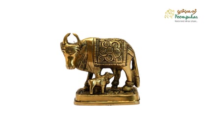 Poompuhar Brass 3 Inch Cow and Calf