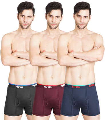 NRG Mens Cotton Assorted Colour Without Pocket Trunks ( Pack of 3 Coffee Brown - Maroon - Navy Blue ) G11